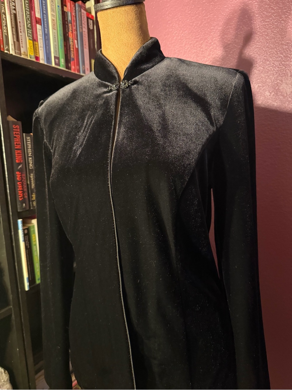 Alex Evenings Black velvet jewel front jacket.  Goth, vampire, dark academia
